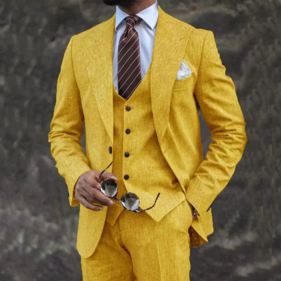 Costume trois pièces pour homme élégant et respirant en lin coupe ajustée Edgar