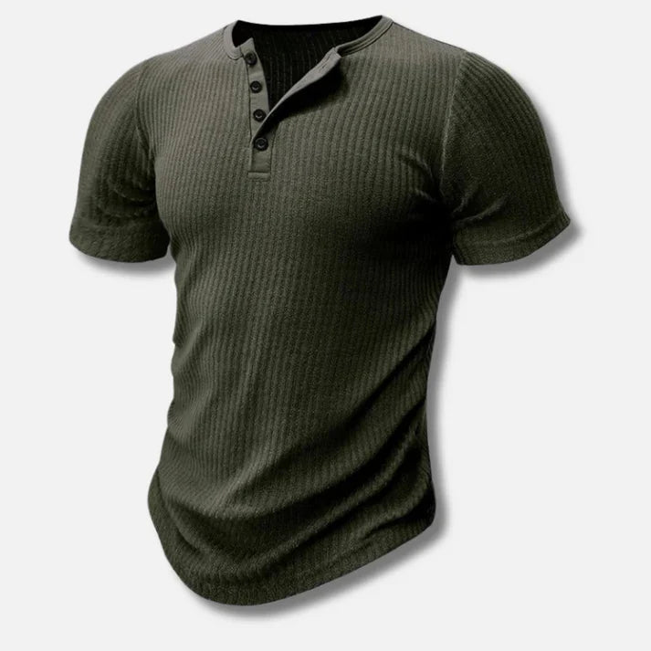T-shirt pour homme automne ajusté respirant en coton mélangé avec col Henley Amaury