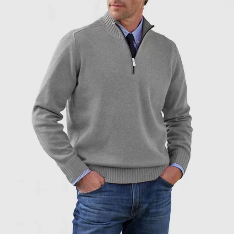 Pull demi-zip pour homme doux et chaud en maille coupe classique Lucien