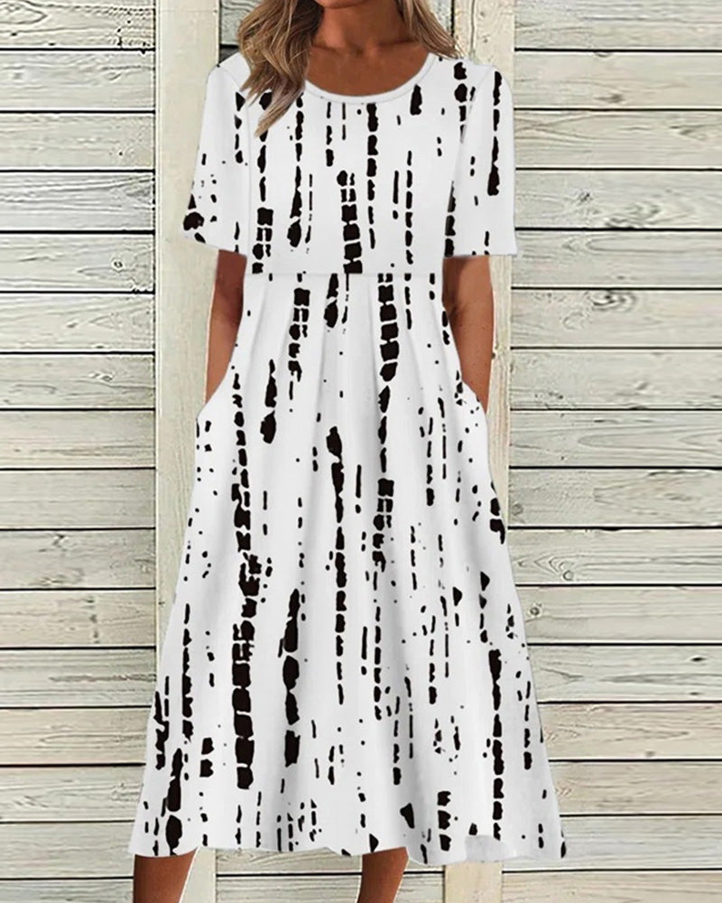 Élodie – Robe midi imprimée à manches courtes femme