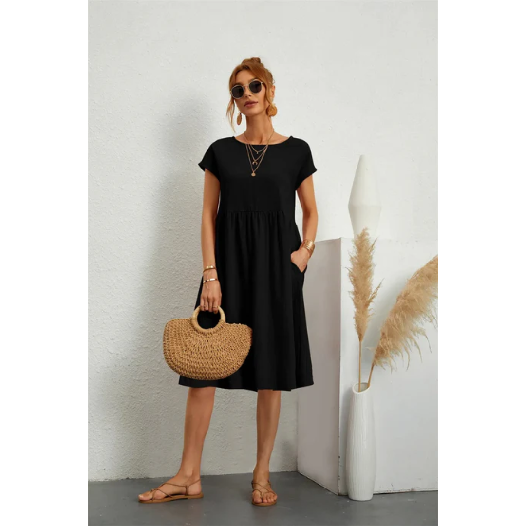 Valérie – Robe midi d’été élégante à manches courtes femme