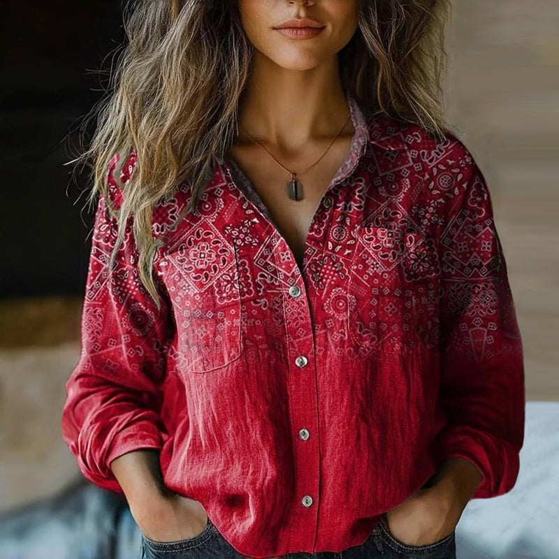 Ysaline – Blouse vintage à motif bohème femme