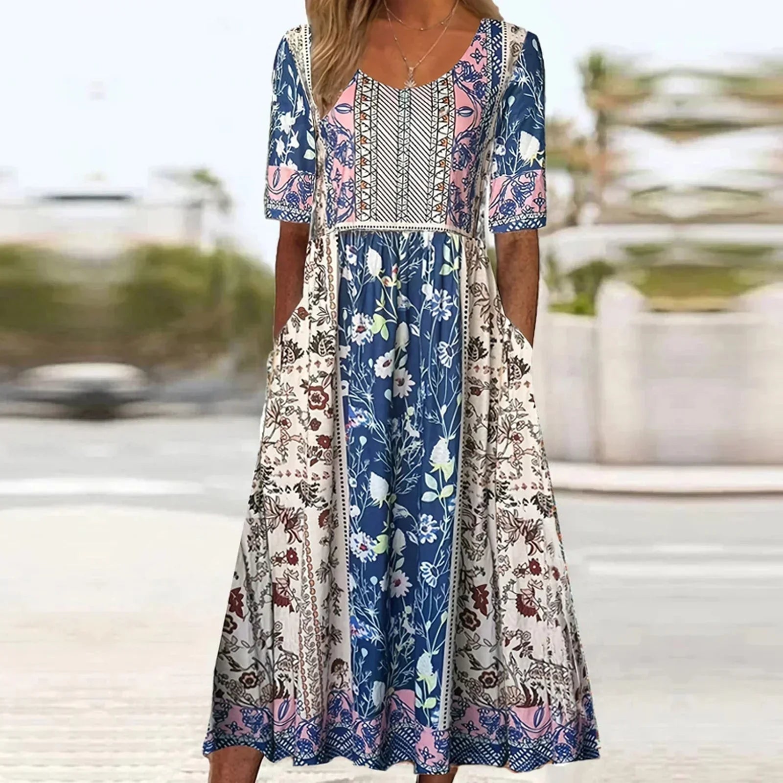 Anaïs – Robe midi d'été bohème à imprimé femme
