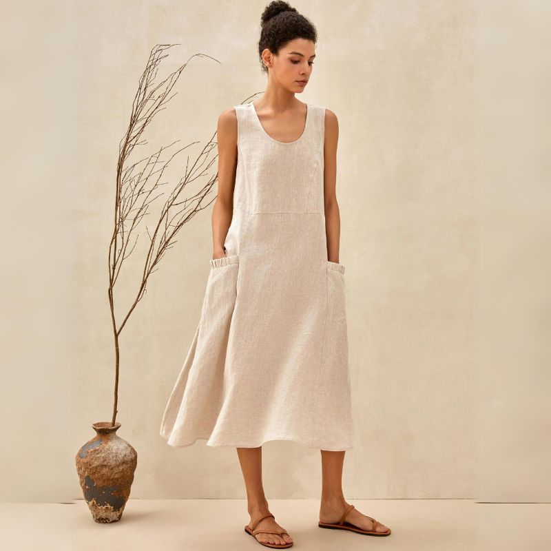 Julie – Robe midi d’été à col rond femme