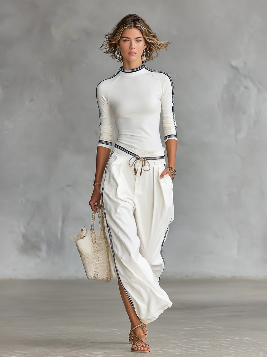 Victoire – Ensemble deux pièces de sport avec t-shirt manches longues et pantalon large à cordon femme