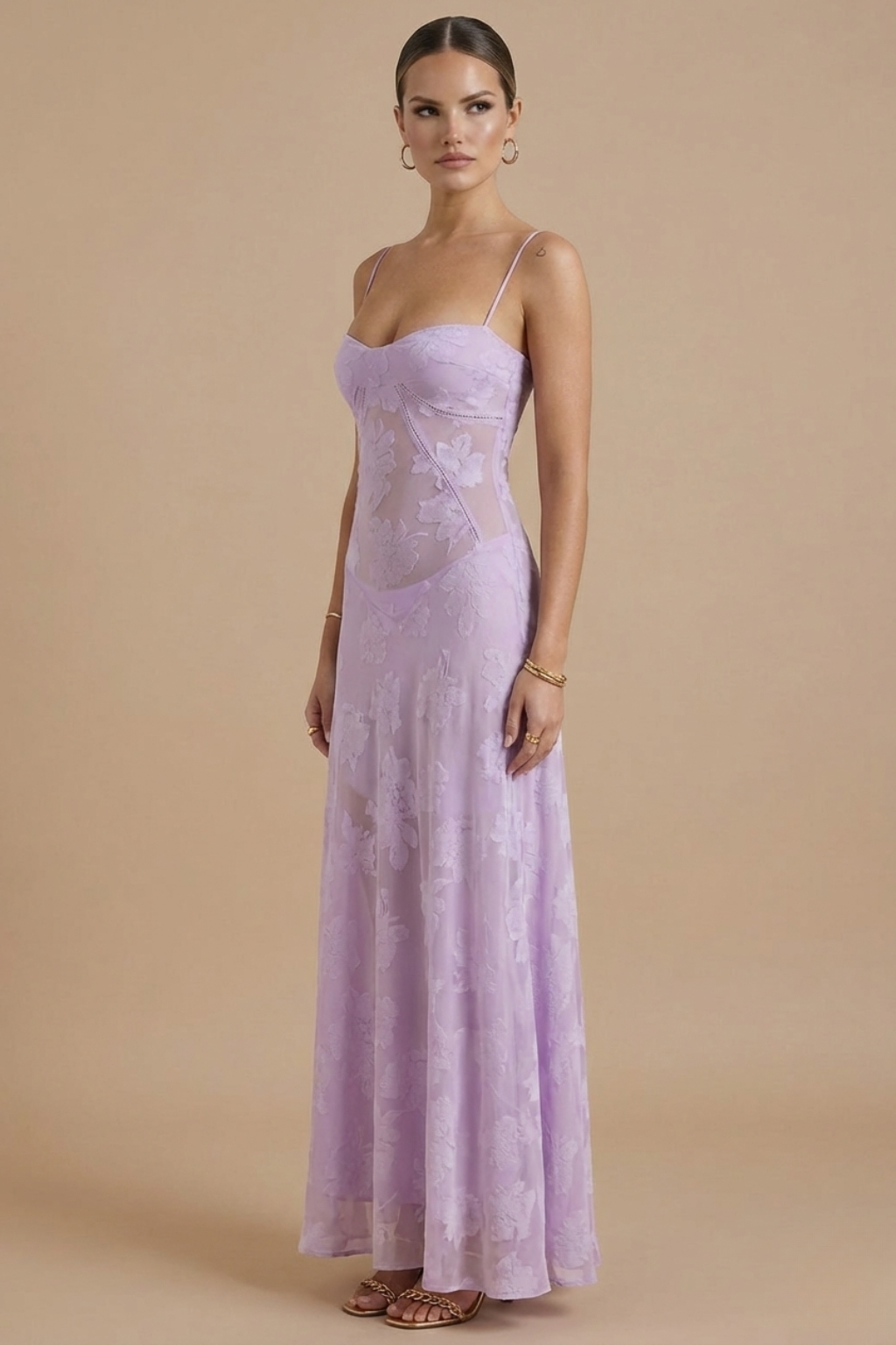 Joséphine – Robe maxi fleurie élégante à bretelles fines et corsage ajusté femme