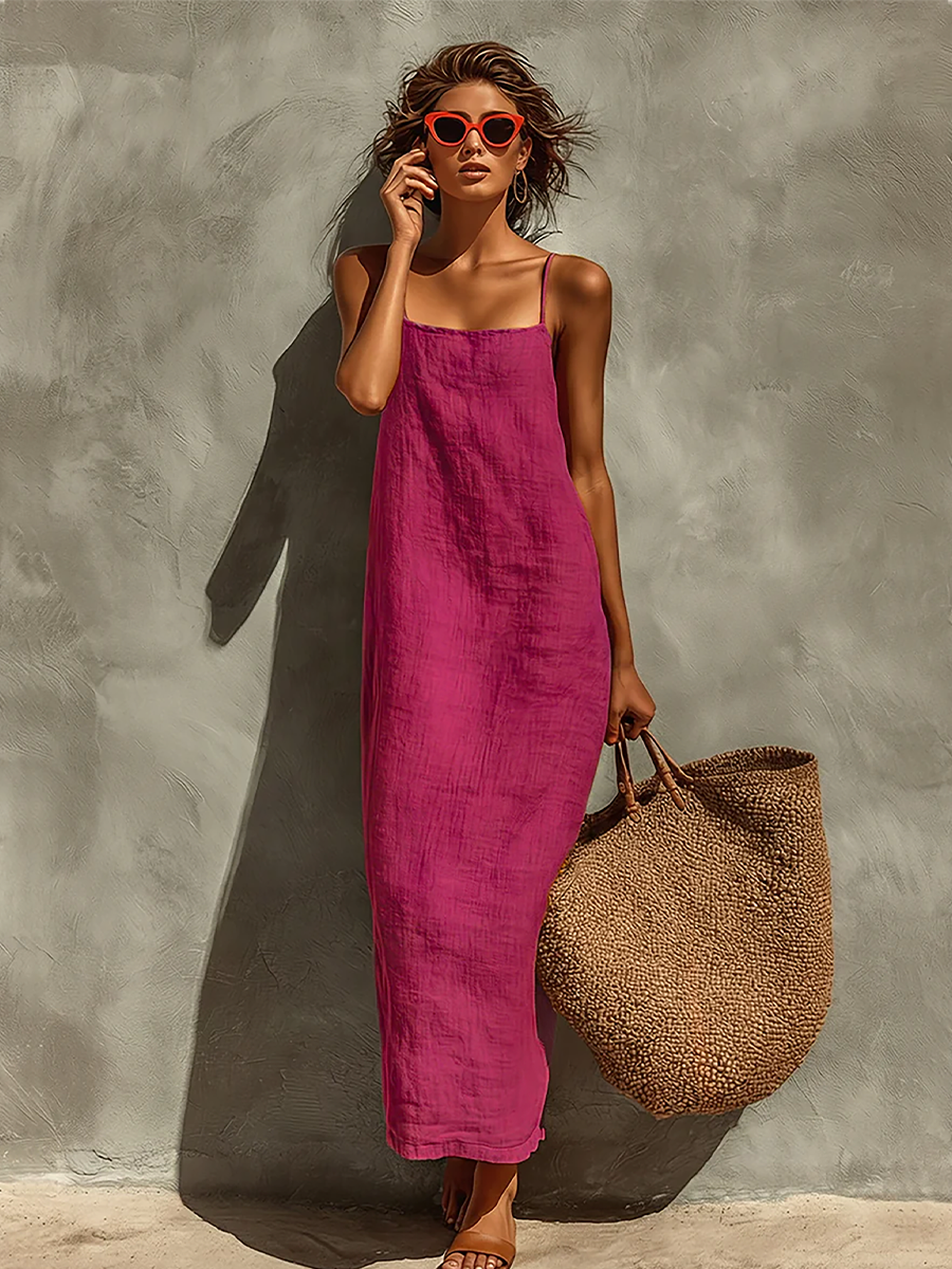 Nine – Robe maxi en coton style bohème à fines bretelles et col carré femme