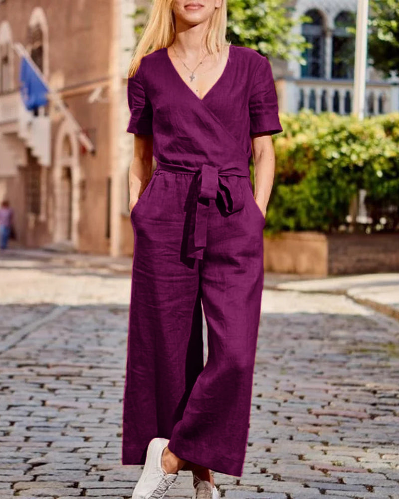 Linn – Combinaison avec ceinture et manches courtes femme