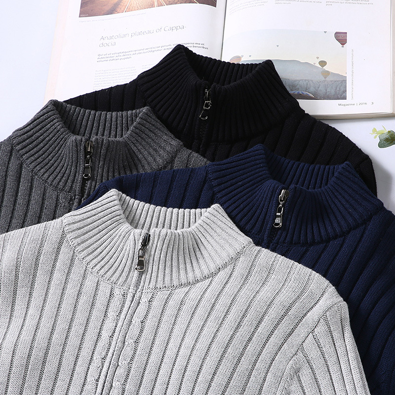 Veste zippée en maille côtelée pour homme automne élégante douce en coton avec col montant Mathieu