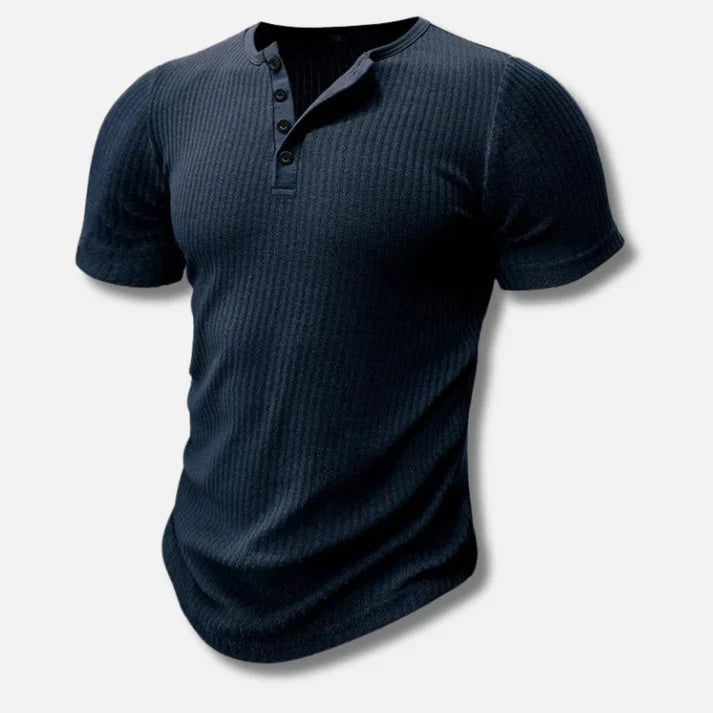 T-shirt pour homme automne ajusté respirant en coton mélangé avec col Henley Amaury