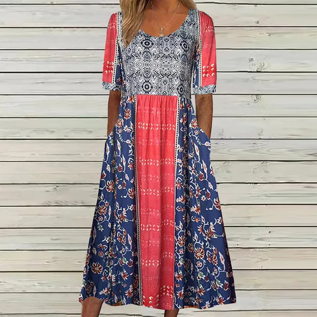 Anaïs – Robe midi d'été bohème à imprimé femme