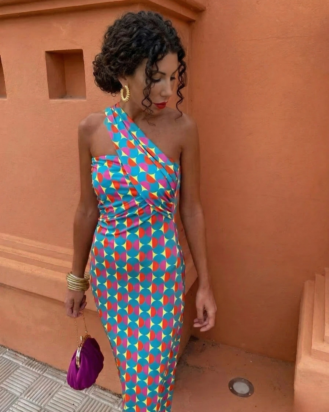 Adèle – Robe midi d'été asymétrique à une épaule femme