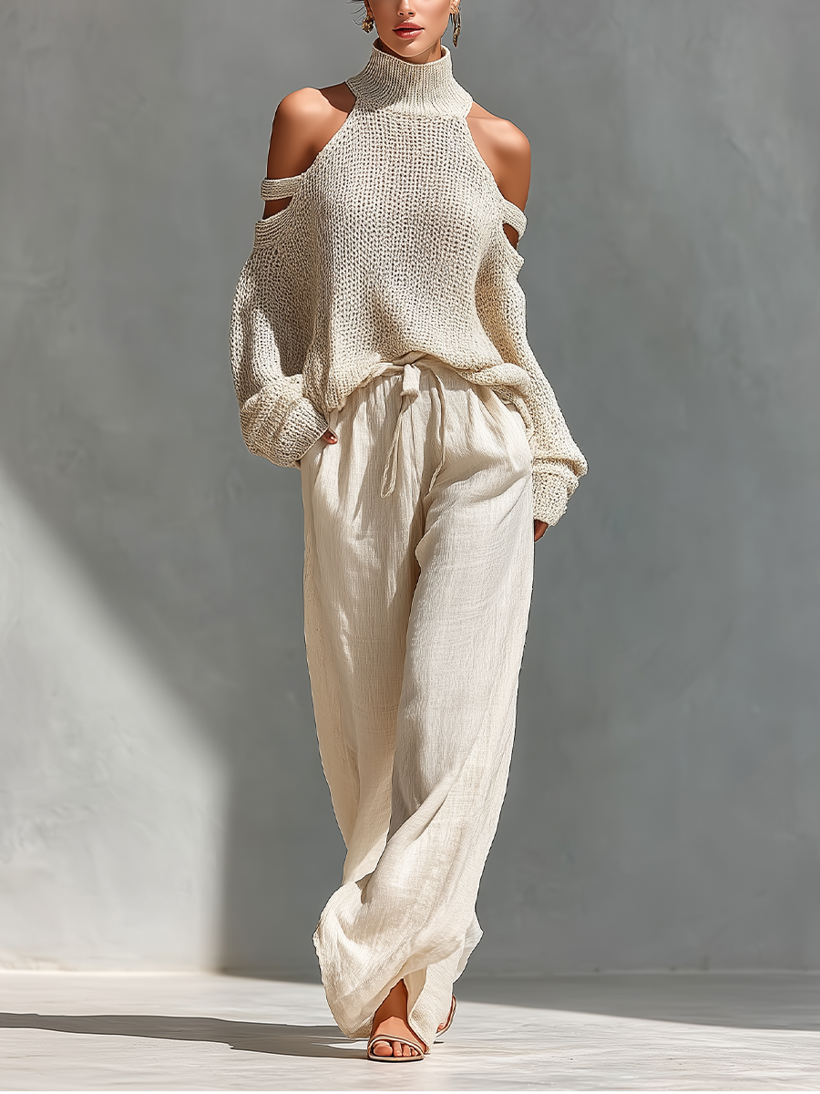 Élise – Ensemble d’été col roulé et pantalon large femme