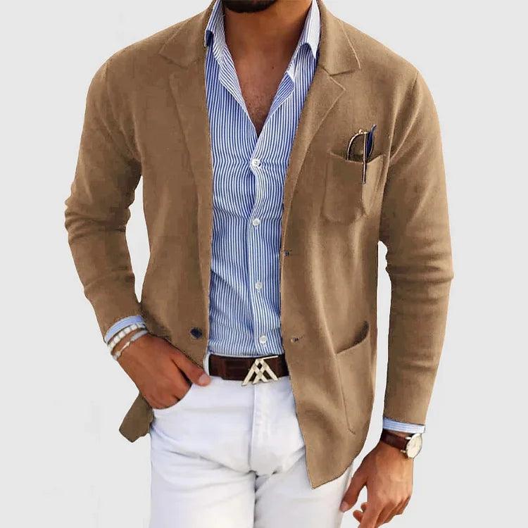 Veste en maille pour homme automne légère élégante en coton mélangé avec col tailleur Maxime