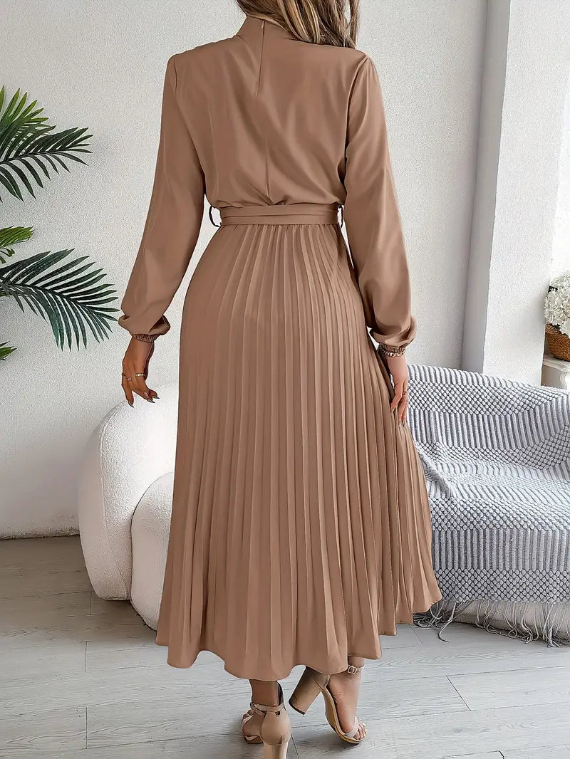 Camille – Robe midi plissée à manches longues avec ceinture femme