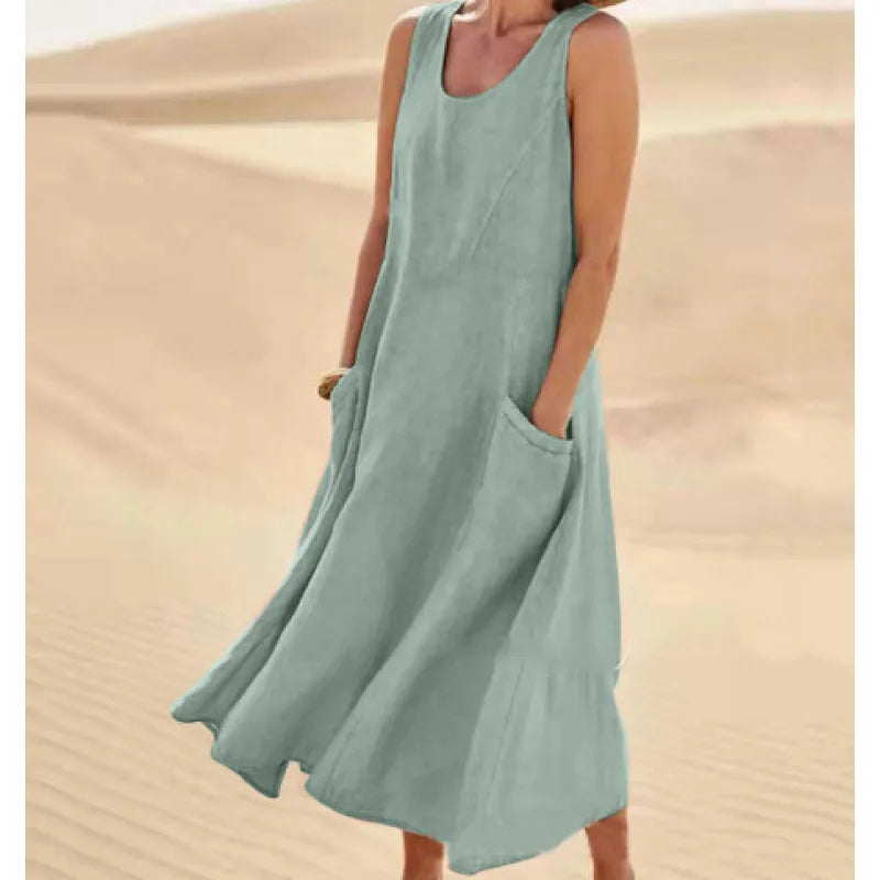 Julie – Robe midi d’été à col rond femme