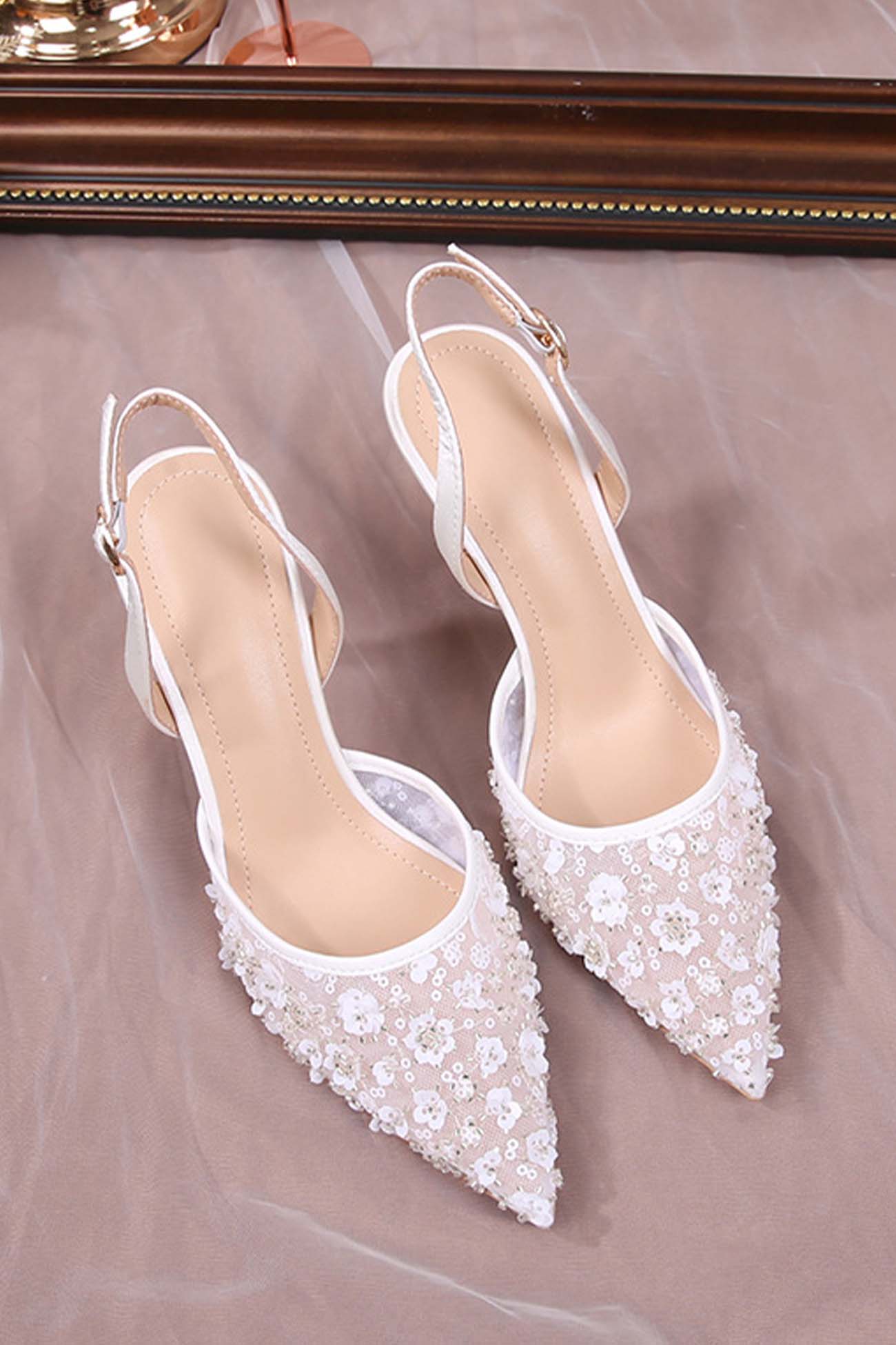 Alizée – Escarpins à Talons avec Dentelle Fleurie en Résille