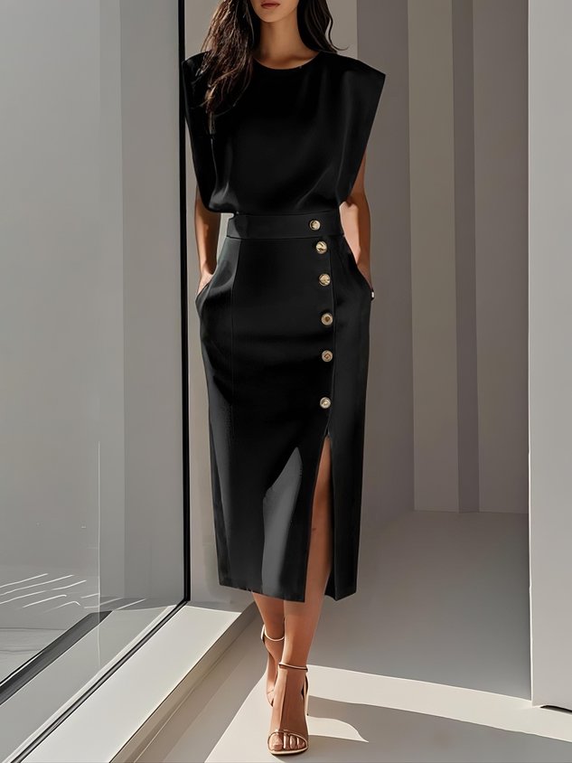 Florine – Robe midi élégante avec boutons femme