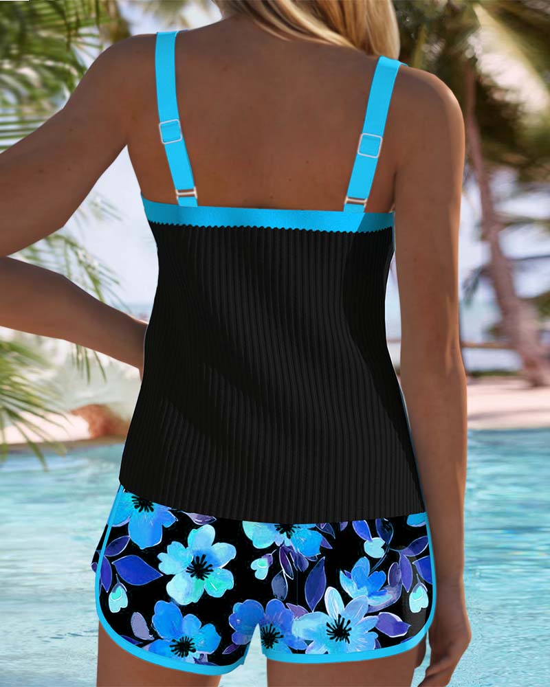 Tankini femme deux pièces avec short, maillot de bain couvrant léger