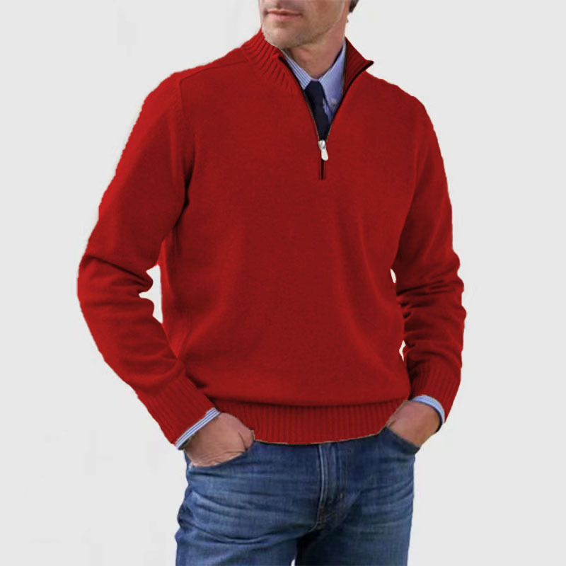 Pull demi-zip pour homme doux et chaud en maille coupe classique Lucien