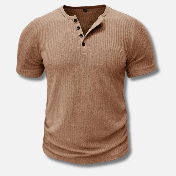 T-shirt pour homme automne ajusté respirant en coton mélangé avec col Henley Amaury