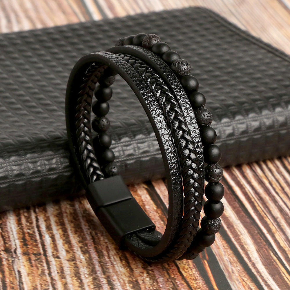 Noah – Bracelet tressé avec perles homme