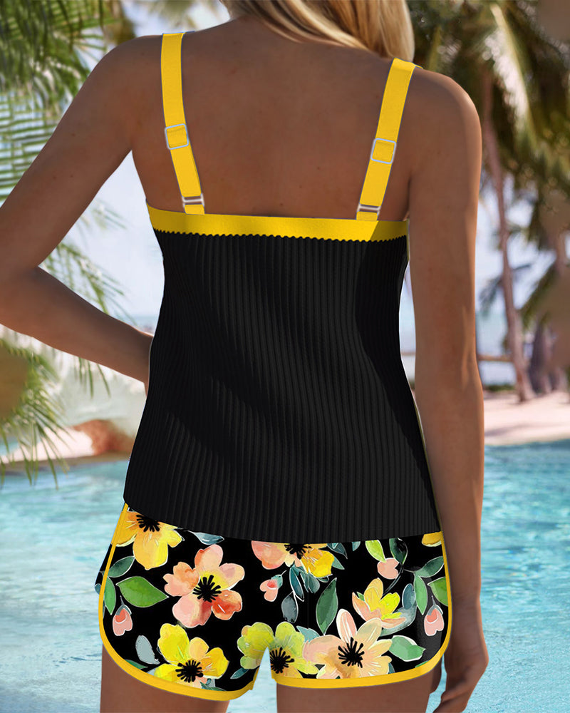 Tankini femme deux pièces avec short, maillot de bain couvrant léger