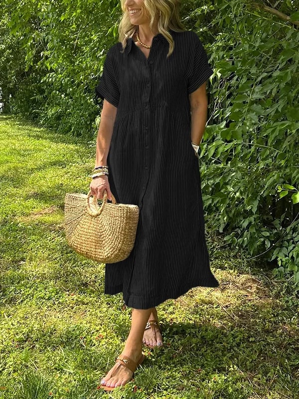 Romane – Robe chemise midi rayée boutonnée femme