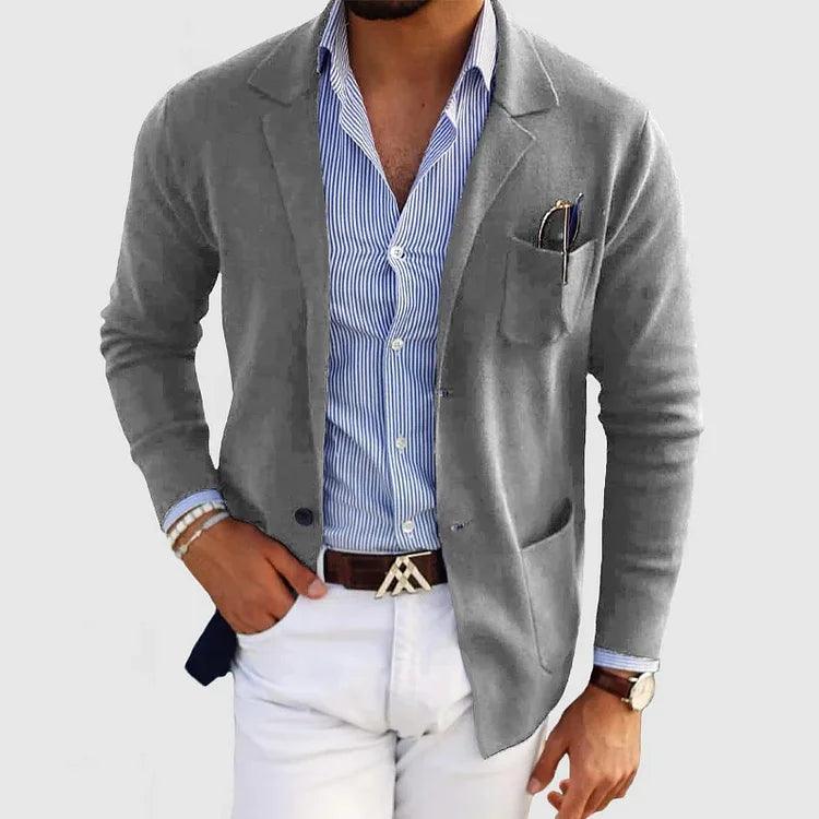 Veste en maille pour homme automne légère élégante en coton mélangé avec col tailleur Maxime