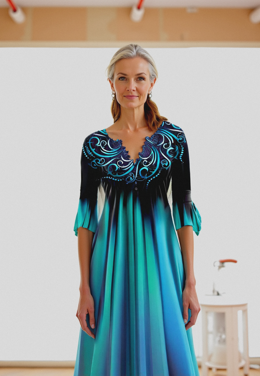 Lucie – Robe midi à manches 3/4 effet dégradé femme