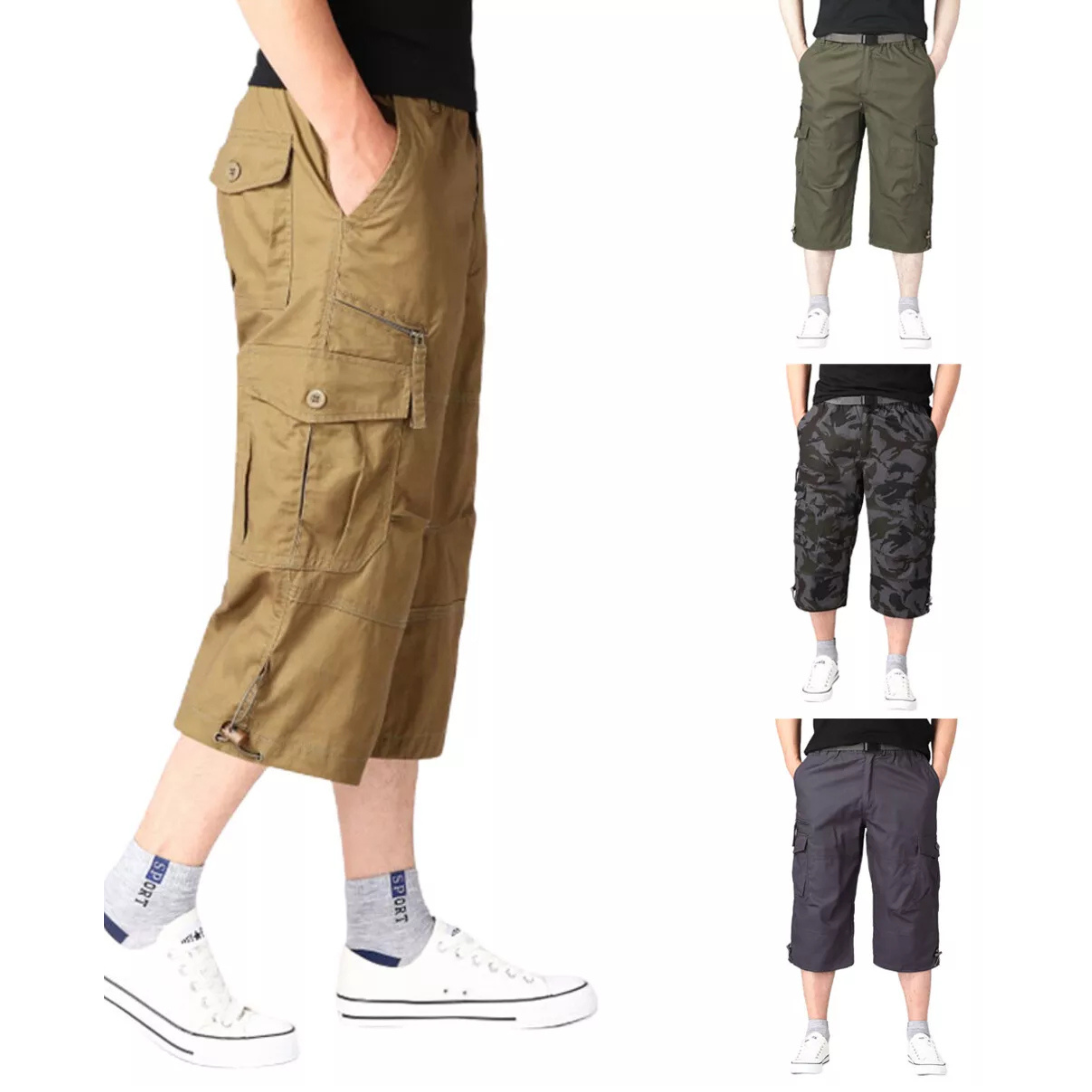 Short cargo homme léger à poches multiples pour l'été