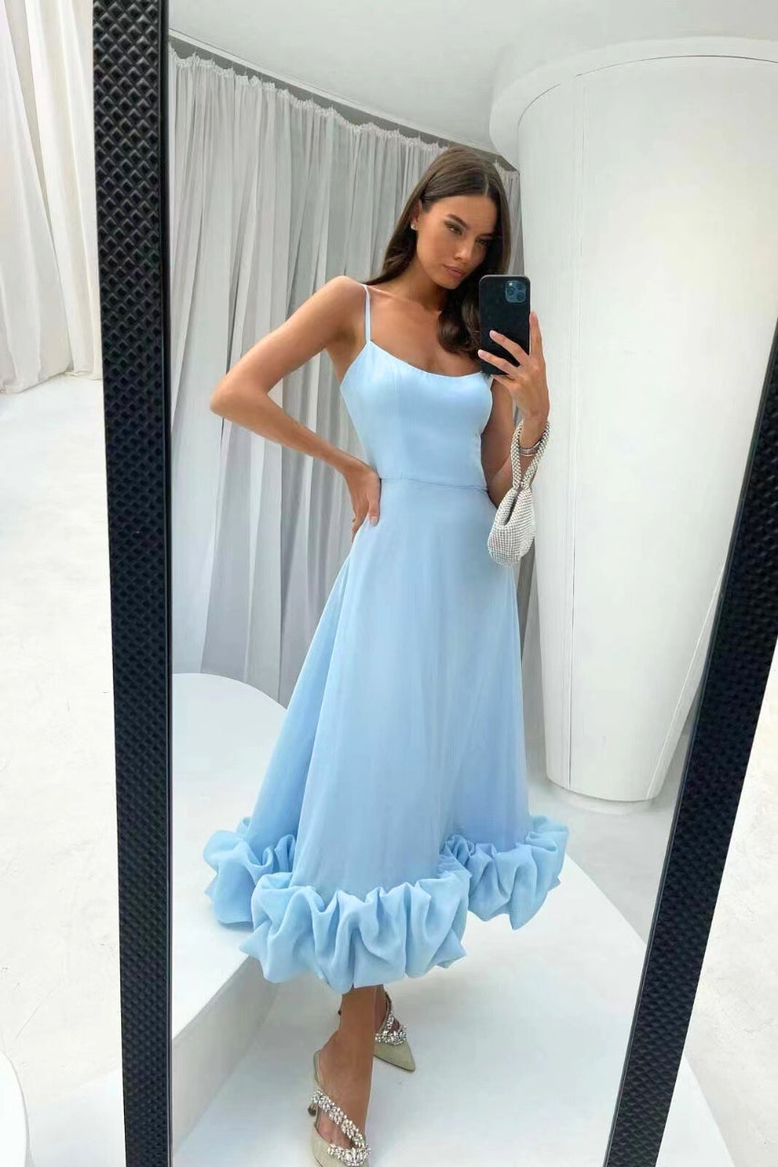 Juliette – Robe maxi à fines bretelles avec jupe évasée et ourlet à volants femme