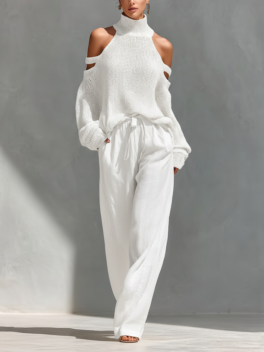 Élise – Ensemble d’été col roulé et pantalon large femme