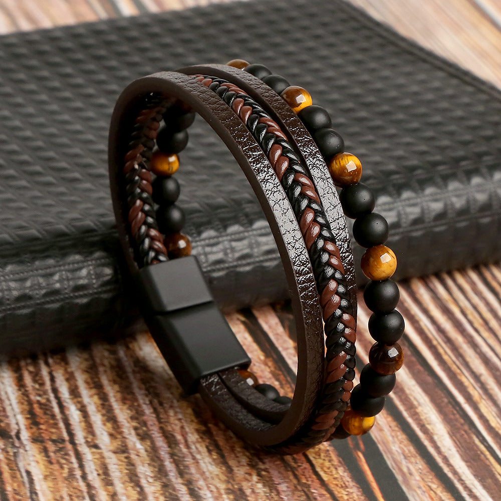 Noah – Bracelet tressé avec perles homme