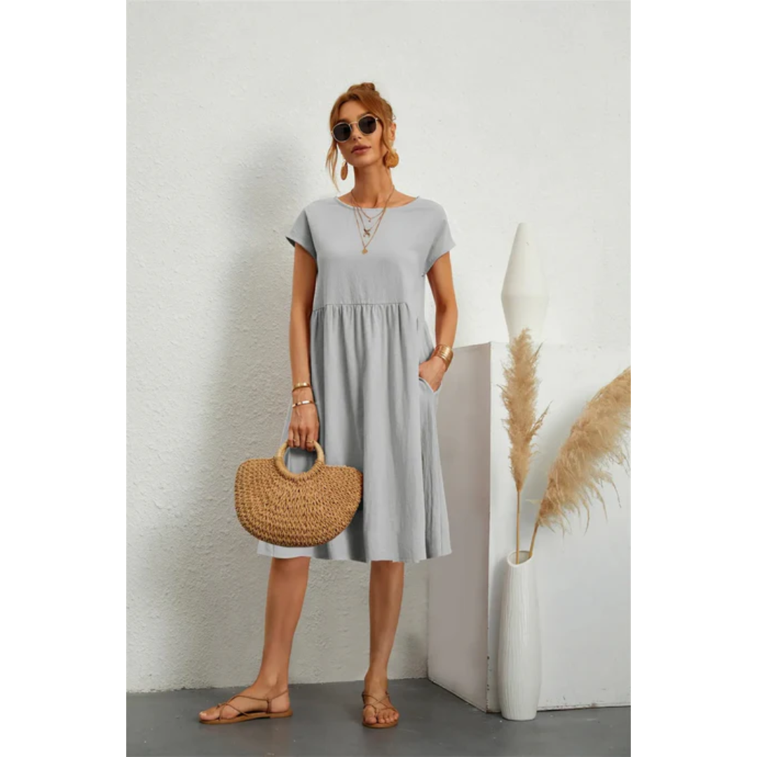 Valérie – Robe midi d’été élégante à manches courtes femme