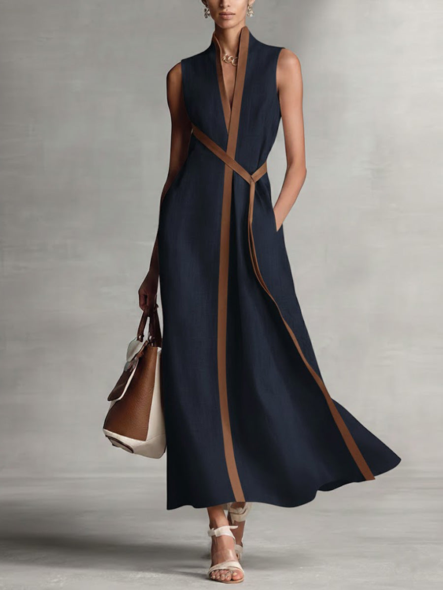 Chloé – Robe longue en lin sans manches coupe fluide