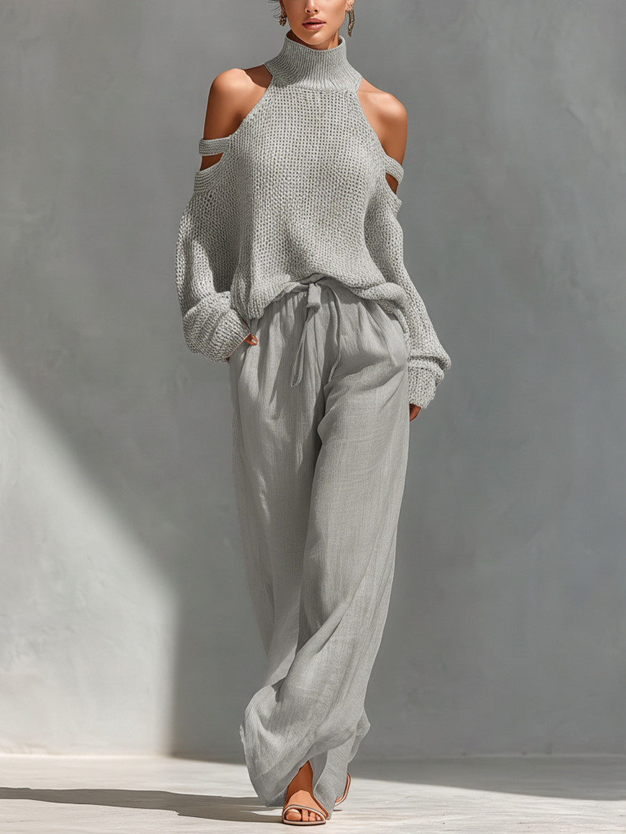Élise – Ensemble d’été col roulé et pantalon large femme