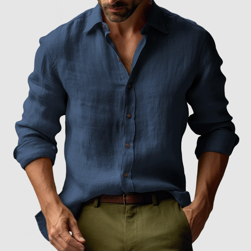 Chemise d'été pour homme en lin à manches longues avec style vintage et allure décontractée