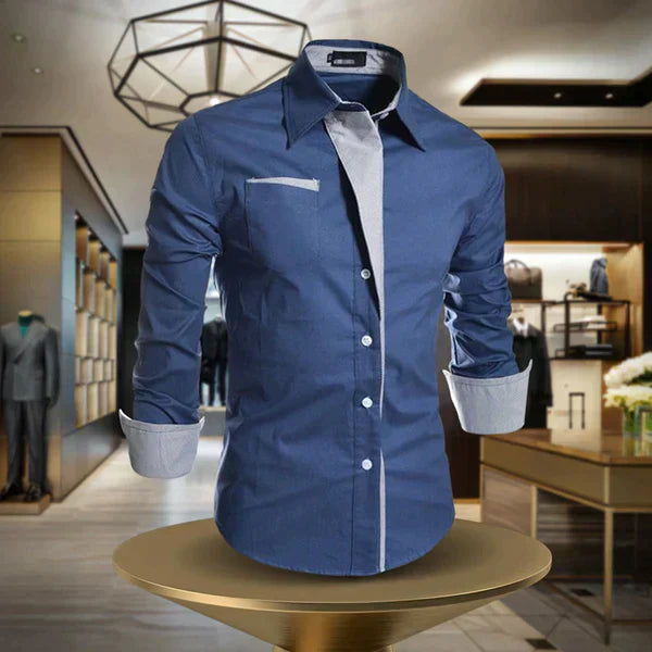 Chemise à manches longues pour homme automne élégante respirante en coton avec finitions contrastées Damien