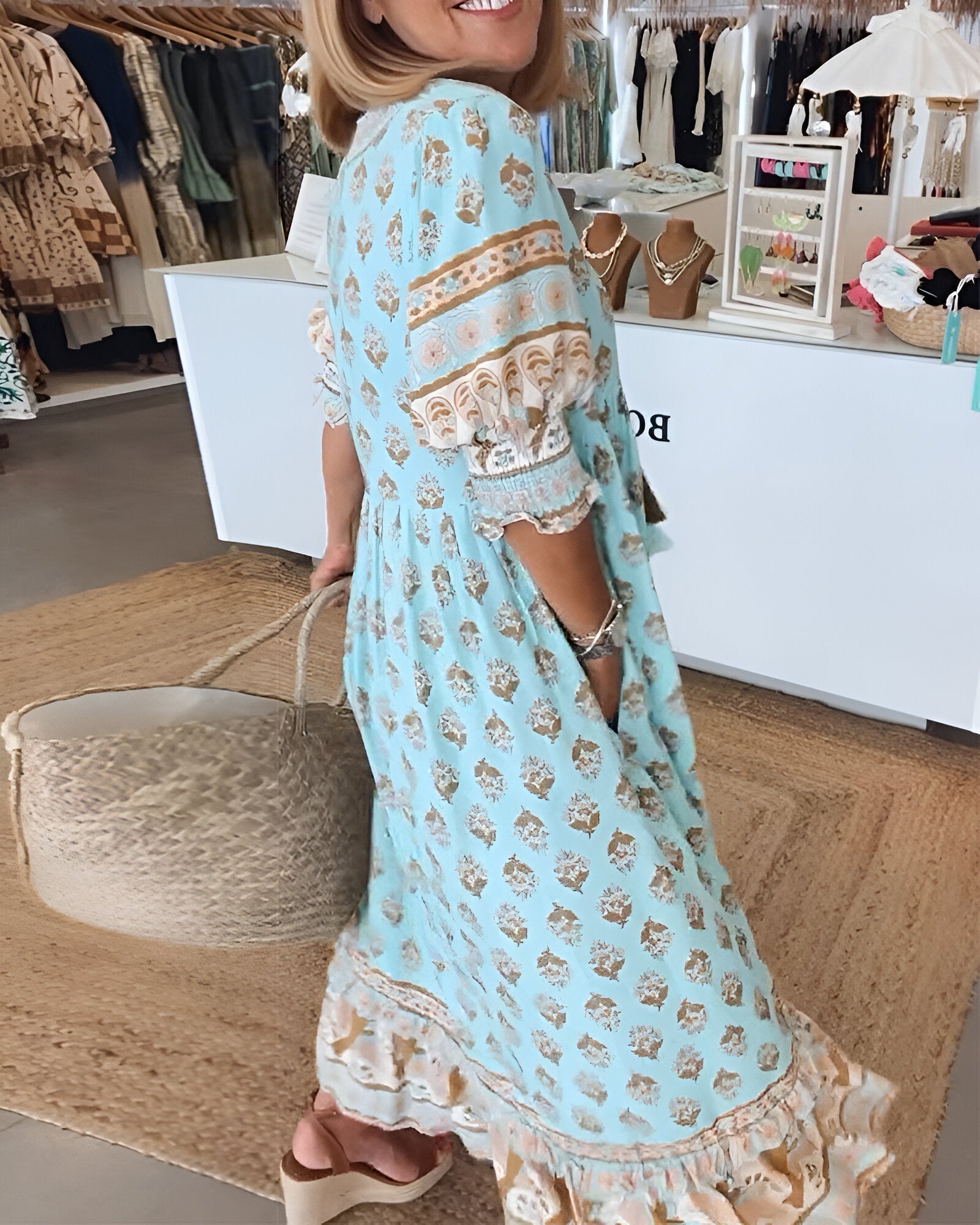 Inès – Robe maxi bohème à col en V motif floral femme