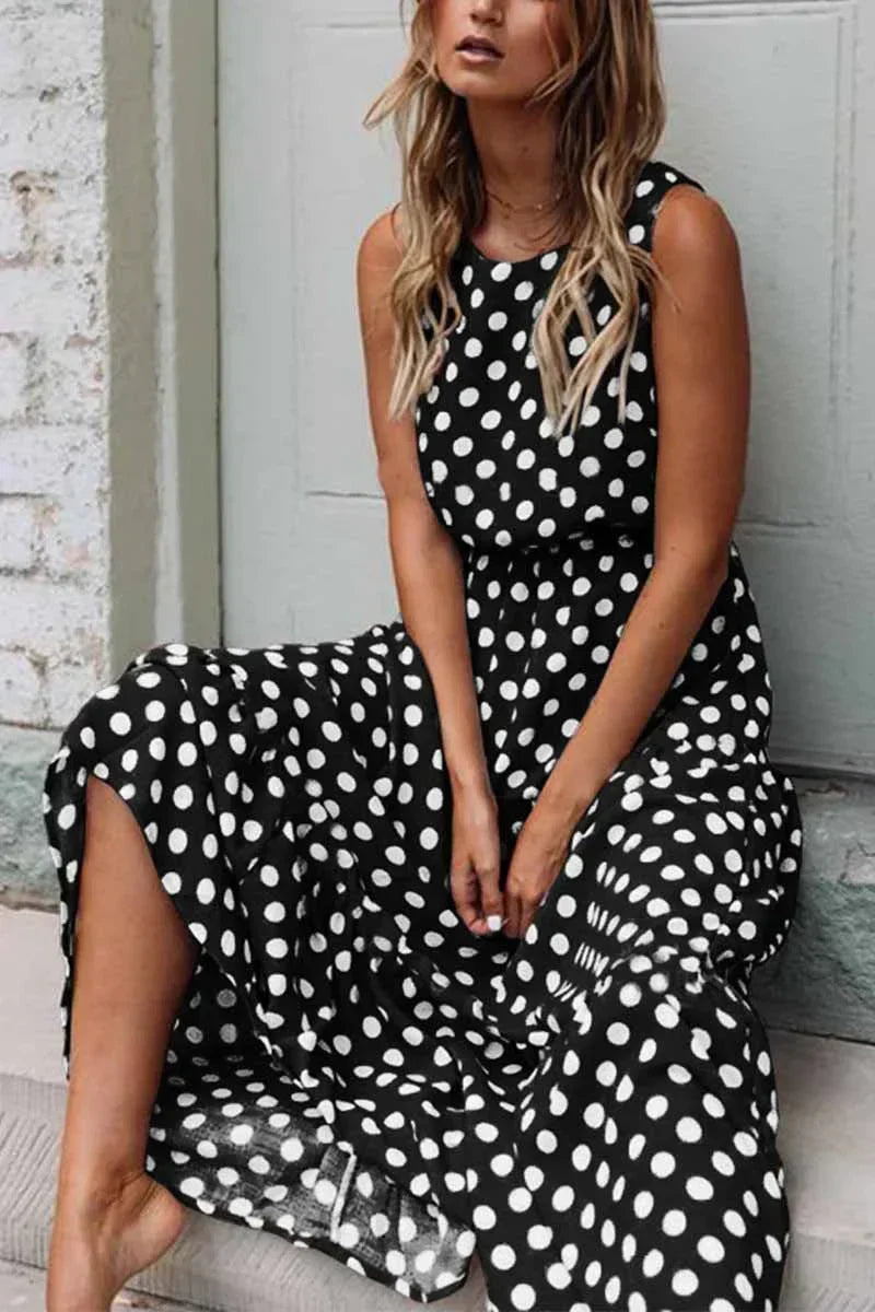 Robe midi à pois sans manches