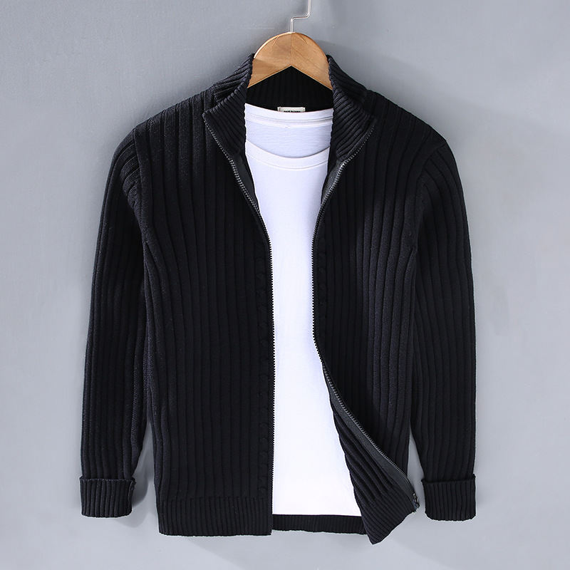 Veste zippée en maille côtelée pour homme automne élégante douce en coton avec col montant Mathieu