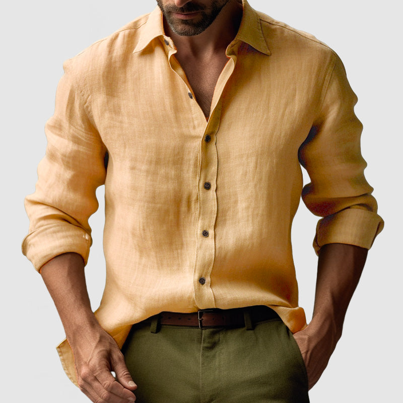 Chemise d'été pour homme en lin à manches longues avec style vintage et allure décontractée