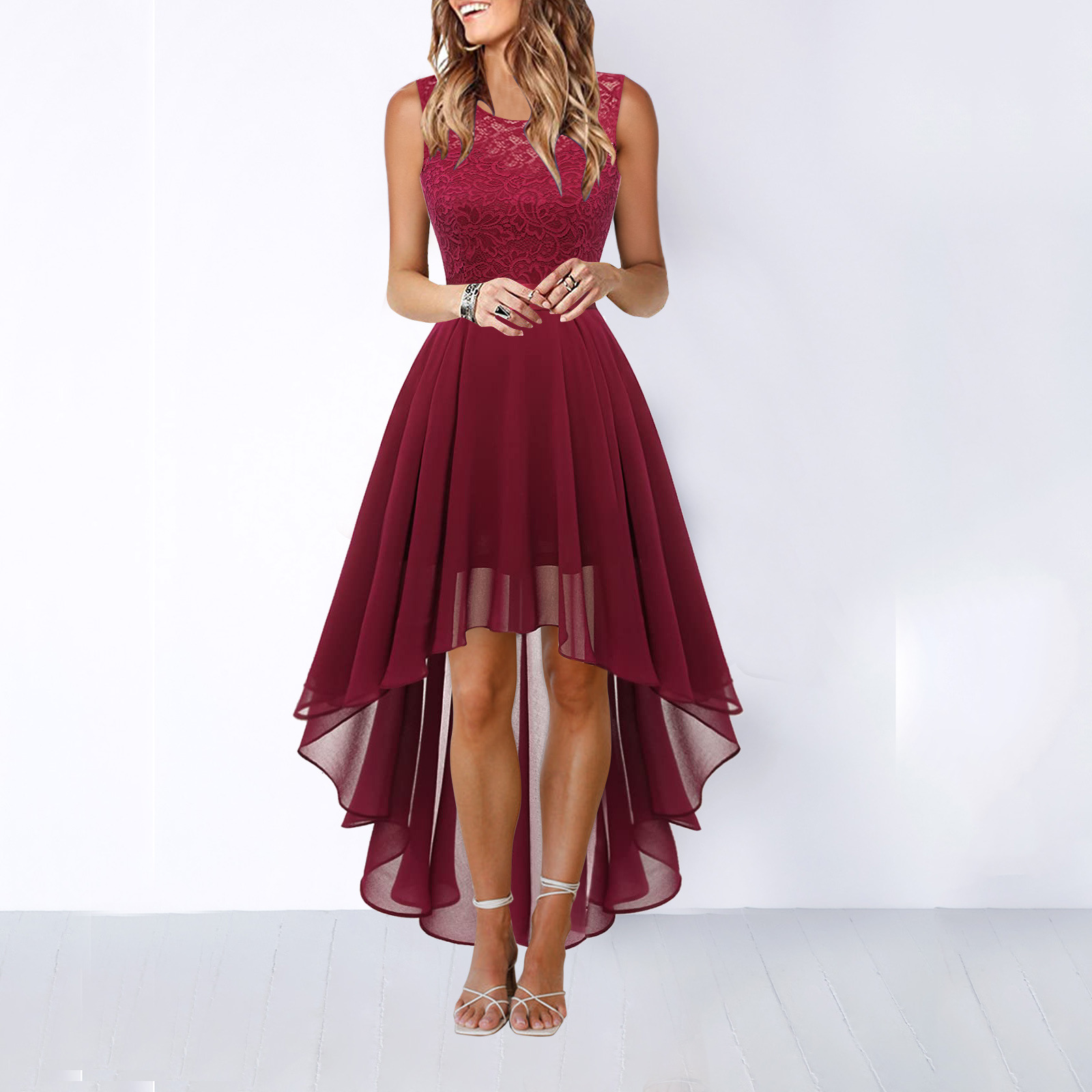 Robe de soirée asymétrique sans manches – élégance fluide et féminine