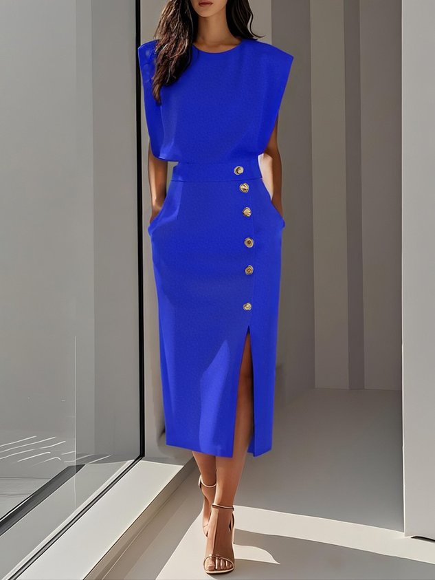 Florine – Robe midi élégante avec boutons femme