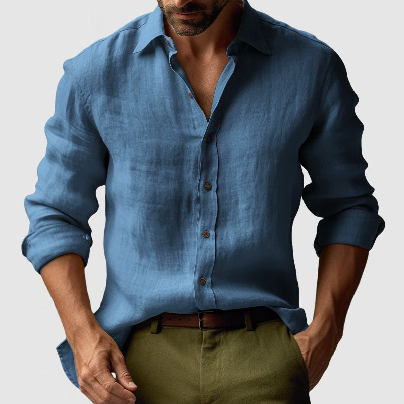 Chemise d'été pour homme en lin à manches longues avec style vintage et allure décontractée