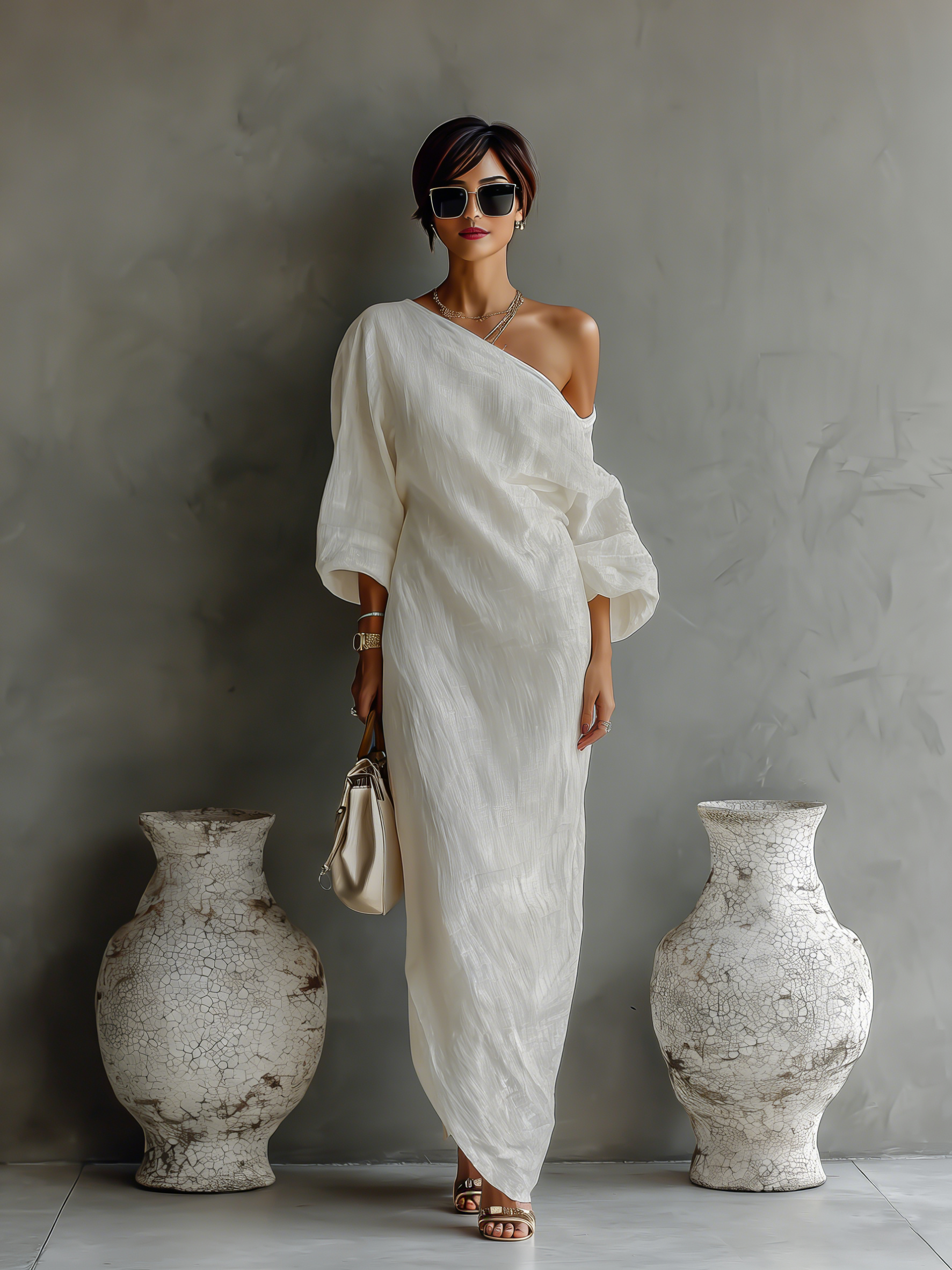 Léa – Robe élégante fluide à une épaule femme