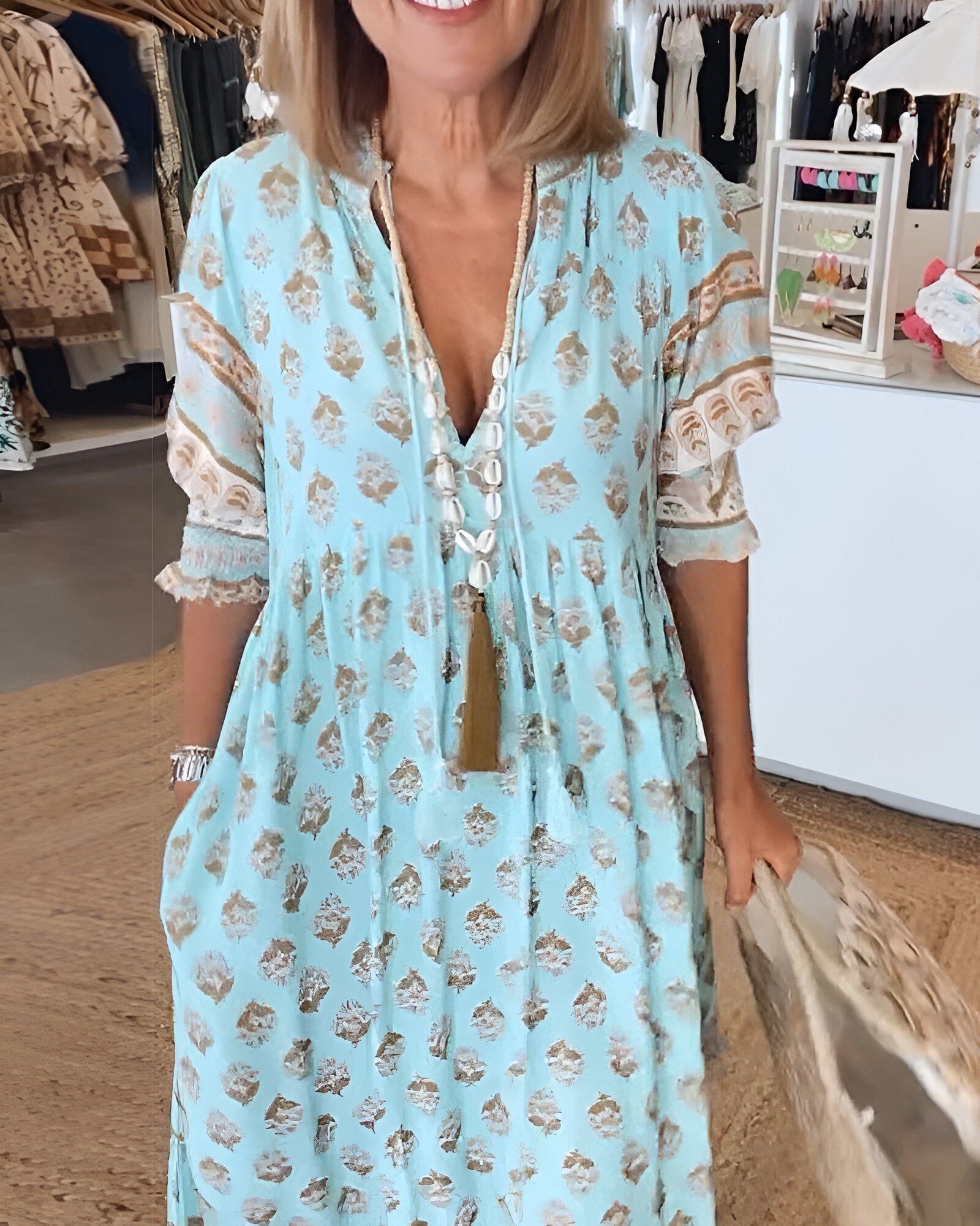 Inès – Robe maxi bohème à col en V motif floral femme