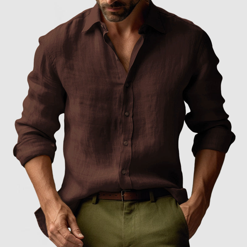Chemise d'été pour homme en lin à manches longues avec style vintage et allure décontractée