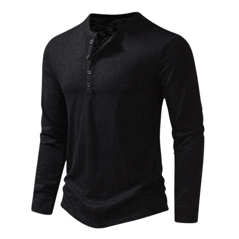 T-shirt à manches longues pour homme automne doux respirant en tissu mélangé avec col tunisien Séraphin
